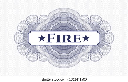 Blue passport rosette with text Fire inside