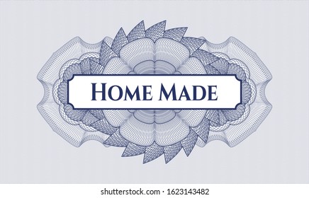 Blue passport rosette with text Home Made inside