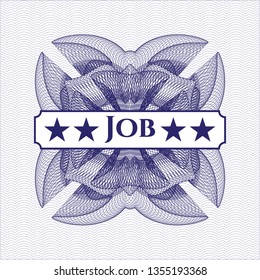 Blue passport rosette with text Job inside