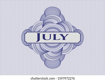 Blue passport rosette with text July inside