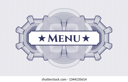 Blue passport rosette with text Menu inside