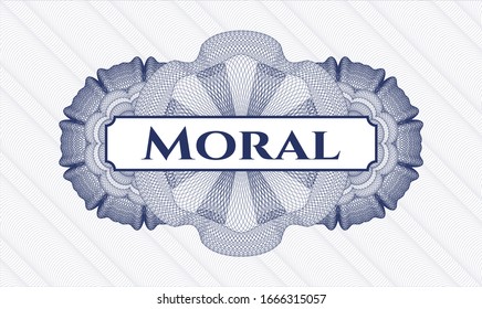 Blue passport rosette with text Moral inside