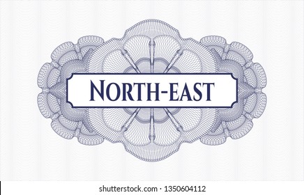 Blue passport rosette with text North-east inside