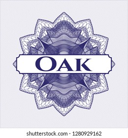 Blue passport rosette with text Oak inside