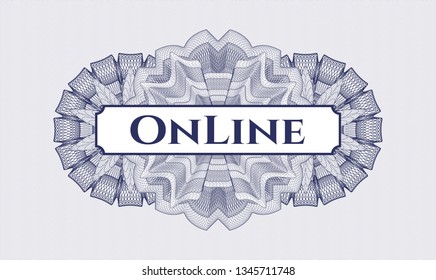 Blue passport rosette with text Online inside