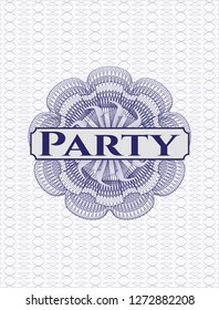 Blue passport rosette with text Party inside