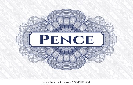 Blue passport rosette with text Pence inside