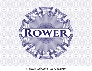 Blue passport rosette with text Rower inside