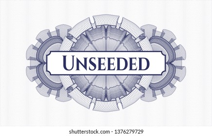 Blue passport rosette with text Unseeded inside