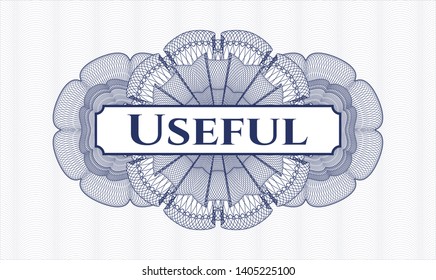Blue passport rosette with text Useful inside