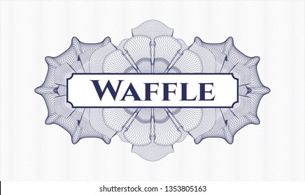 Blue passport rosette with text Waffle inside