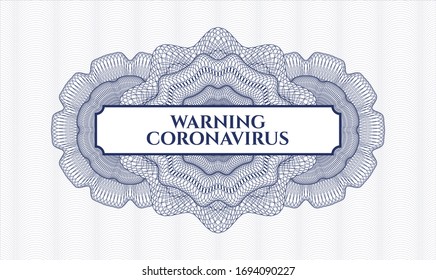 Rosette de pasaportes azules con texto Advertencia Coronavirus dentro