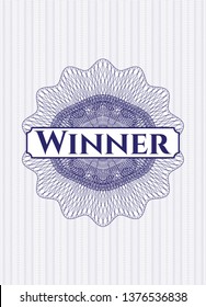 Blue passport rosette with text Winner inside