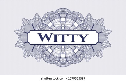 Blue passport rosette with text Witty inside
