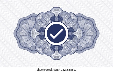 Blue passport rosette with tick icon inside