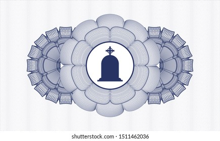 Blue passport rosette with tombstone icon inside