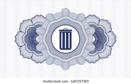 Blue passport rosette with trash can icon inside