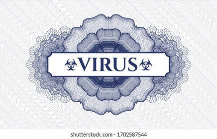 Blaue Passrosette. Vektorillustration Illustration. Detaillierte Beschreibung mit Textvirus im Inneren
