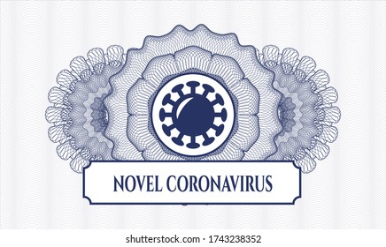 Rosette aus Blauem Pass. Vector Illustration. Detaillierte Angaben mit dem Coronavirus-Symbol und dem Text von Novel Coronavirus