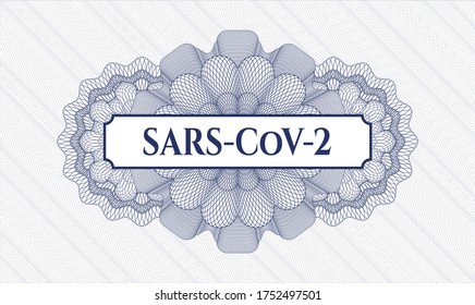 Rosette de pasaportes azules. Ilustración vectorial. Detallado con el texto SARS-CoV-2 dentro