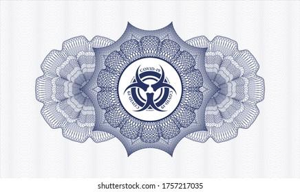 Blue passport rosette. Vector Illustration. Detailed with biohazard covid-19 icon inside