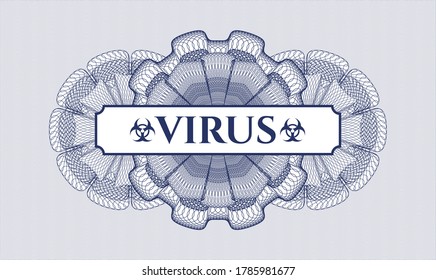 Blue passport rosette. Vector Illustration. Detailed with text Virus inside