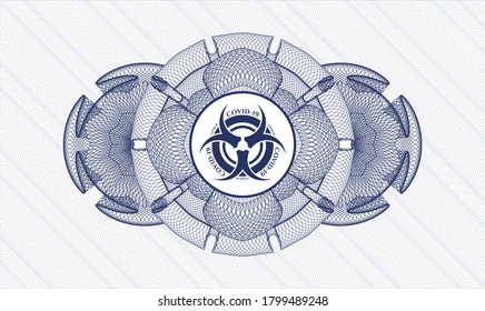 Blue passport rosette. Vector Illustration. Detailed with biohazard covid-19 icon inside
