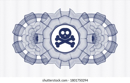 Blue passport rosette. Vector Illustration. Detailed with crossbones icon inside
