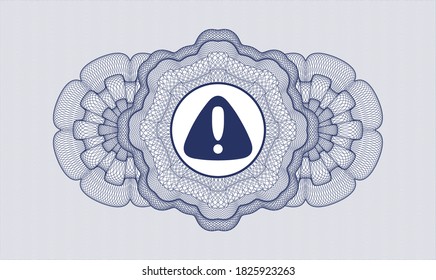 Blue passport rosette. Vector Illustration. Detailed with warning icon inside