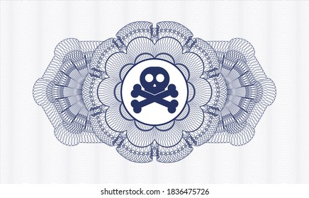 Blue passport rosette. Vector Illustration. Detailed with crossbones icon inside