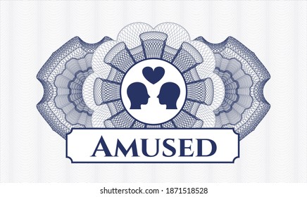 Rosette de pasaportes azules. Ilustración vectorial. Detallado con icono de pareja en el amor y texto entretenido dentro