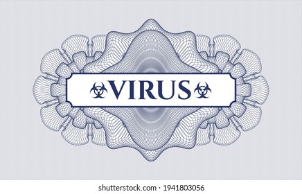 Blue passport rosette. Vector Illustration. Detailed with text Virus inside