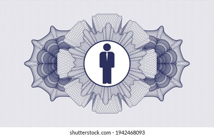 Blaue Passrosette. Vektorgrafik. Detaillierte Angaben mit dem Business-Man-Symbol im Inneren