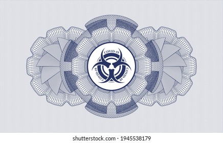 Blue passport rosette. Vector Illustration. Detailed with biohazard covid-19 icon inside