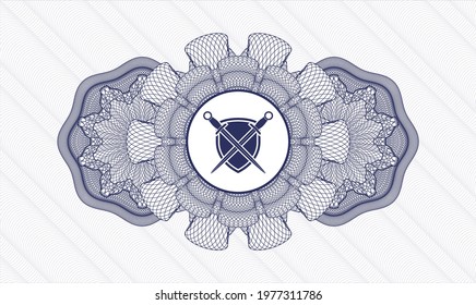 Blue passport rosette. Vector Illustration. Detailed with swords crossed with shield icon inside