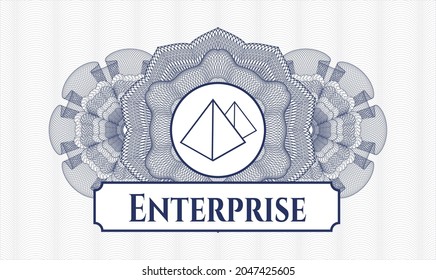 Rosette de pasaportes azules. Ilustración vectorial. Detallado con el icono de las pirámides y el texto de Enterprise dentro