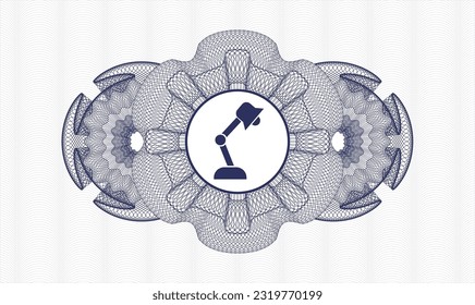 Blaue Passrosette. Vektorgrafik. Detaillierte Angaben mit dem Symbol einer Schreibtischlampe