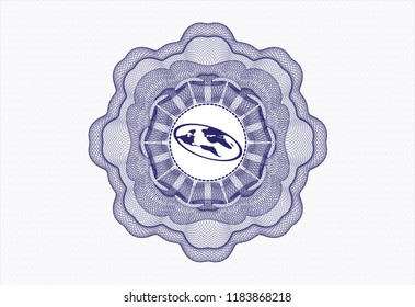 Blue passport rossete with flat earth icon inside