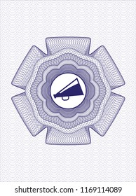 Blue passport rossete with megaphone icon inside