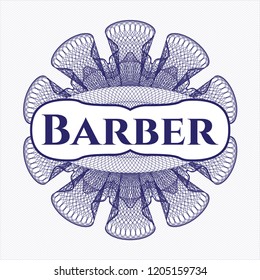 Blue passport rossete with text Barber inside