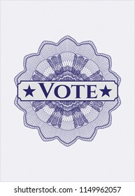 Blue passport rossete with text Vote inside