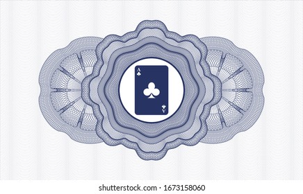 Blue passport style rosette with ace of clover icon inside