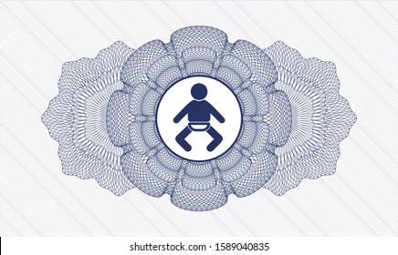 Blue passport style rosette with baby icon inside