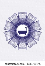 Blue passport style rosette with bathtub icon inside