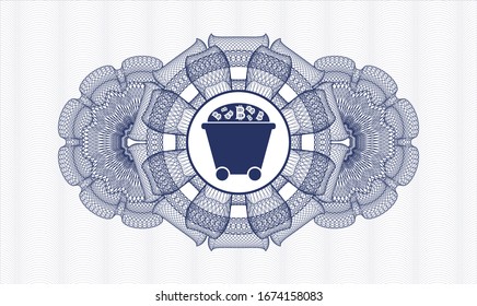 Blue passport style rosette with Bitcoin mining trolley icon inside