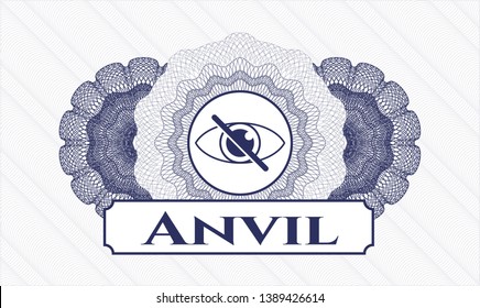 Blue passport style rosette with blind icon and Anvil text inside