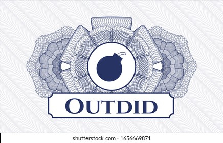 Rosette estilo pasaporte azul con icono de bomba y texto sin editar dentro