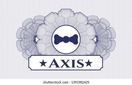 Blue passport style rosette with bow tie icon and Axis text inside