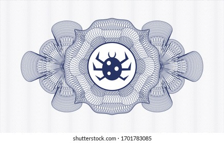 Rosette estilo pasaporte azul con icono de bug dentro