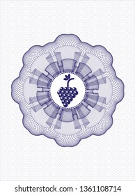 Blue passport style rosette with bunch of grapes icon inside